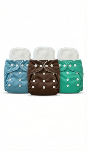 Image of Reusable Cloth Diaper for Babies | Washable Baby Cloth Diaper with Absorbent Insert | Leak Proof Adjustable Free Size Pocket Diaper 3M -3Years | Eco Friendly Reusable Baby Diaper (3, Blue Brown Green, One Size)