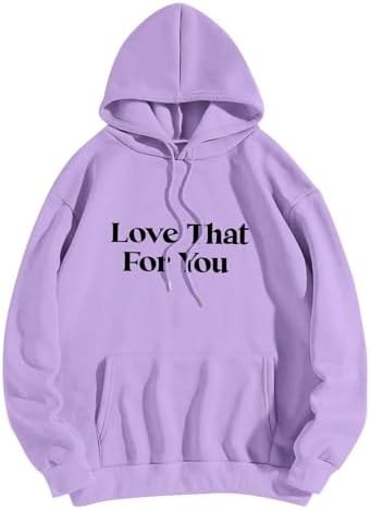 OCCOKO Sudaderas Mujer Larga Sudadera con Capucha y Estampado de Love That For You de Manga Larga para Mujer