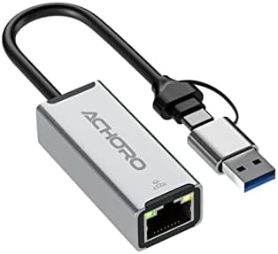 ACHORO LAN to USB Ports - Built in USB A & USB C to USB Port Ethernet Port Adapter - Multiple USB Port for PC, Mac - Aluminium Alloy RJ45 Ports to USB C and USB A Port (LAN Port)
