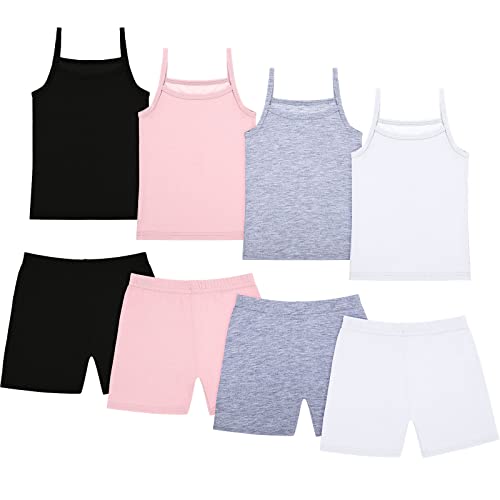 Image of Hercicy 8 Packs Toddler Tank Tops Girls and Dance Shorts Toddler Sleeveless Strap Crop Gymnastics Yoga Shorts for Ballet