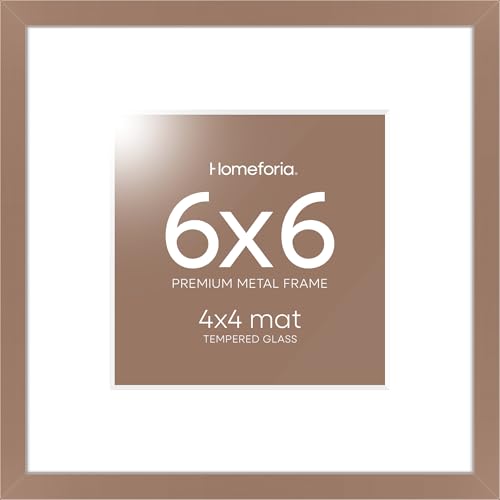 Image of Homeforia 6x6 Mocha Picture Frame, High-End Metal, 4x4 Mat, Glass | High End Aluminum, Tempered Glass, Acid-Free 4x4 Removable Mat, 6x6 in Edge-to-Edge Display 6x6, Wall Kit, Set Of 1