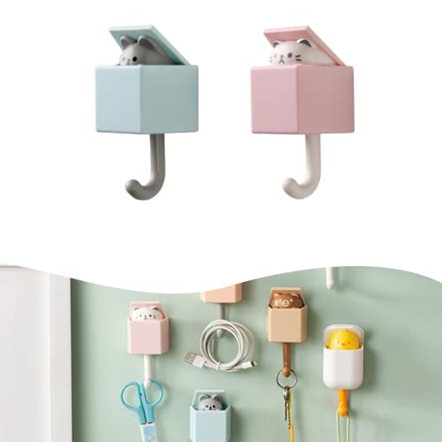 Creative Cute Animal Hooks,2Pcs Cute Cat Key Holder Hook Wall Mounted Adhesive Hook Coat Hooks For Coat, Scarf, Hat, Towel,Key, Bag,Wall Hanging Decorations (D) #TOP8