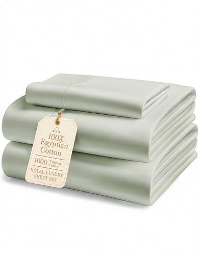 LANE LINEN 100% Egyptian Mercerized Cotton Twin Sheets Set - 1000 Thread Count, Eco Friendly Sustainably Produced No Pill Fade Resistant 15 Iinch Deep Pocket Cotton Sheets Twin - Mineral