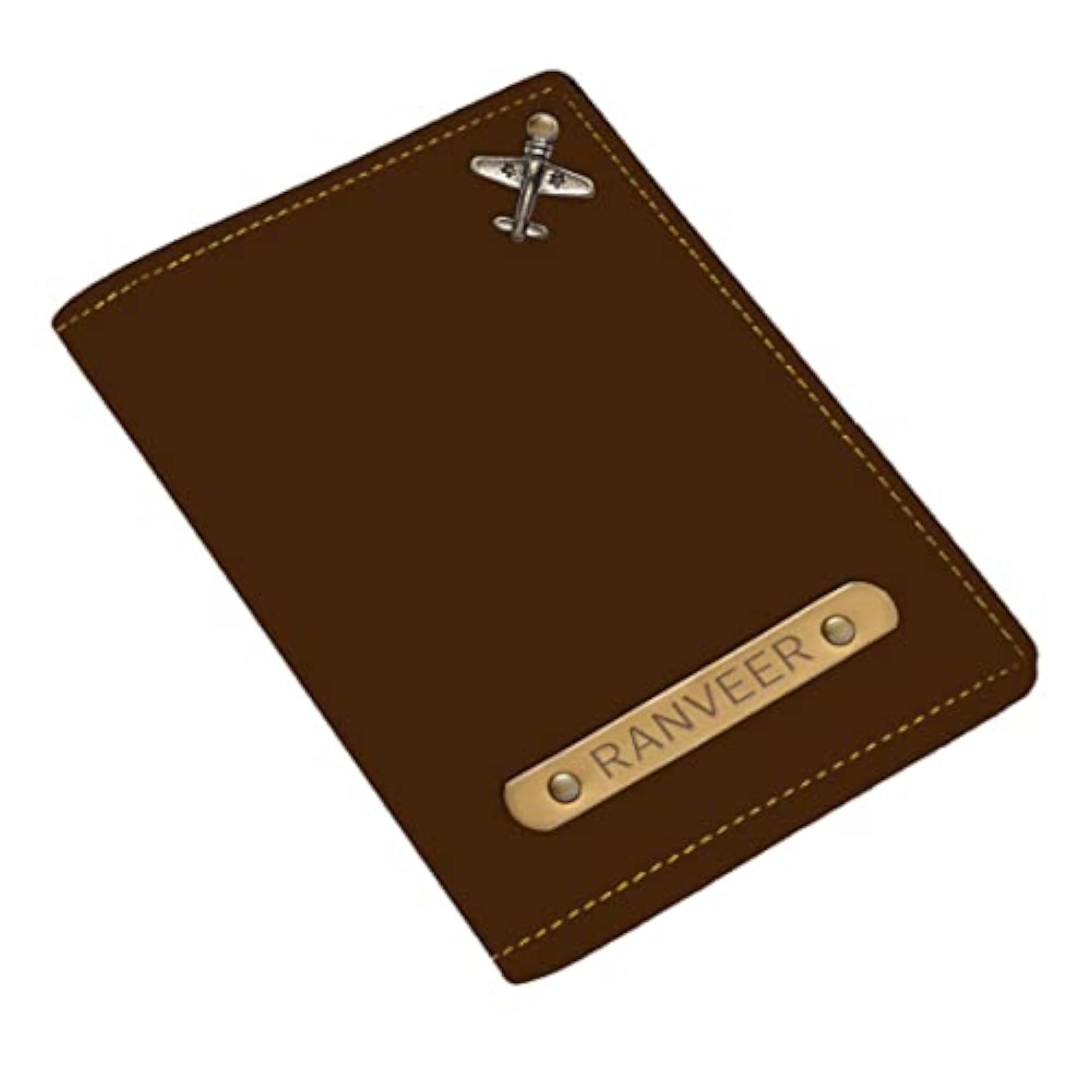 Personalised Passport Wallet Holder Name with Charm Vegan Leather, Airplane