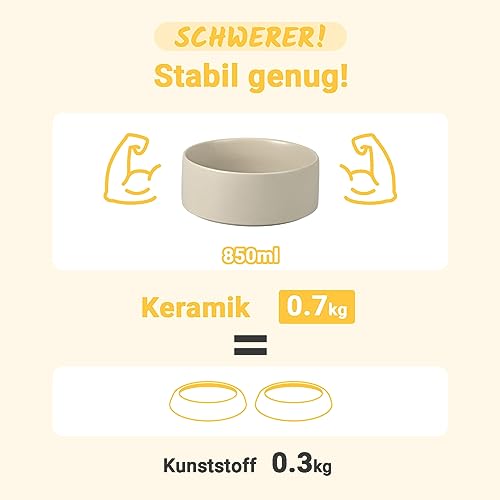SPUNKYJUNKY Hundenapf Keramik Fressnapf Erhöhter Futternapf Wassernapf mit Bambus Ständer für mittelgroße und große Hunde (850ml, Grau)