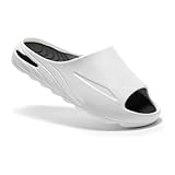 FEINOAR Men's Basketball Slides Soft-tech Sandals with Arch Support Plantar Fasciitis Relief Sport Recovery Open Toe Slipper - Black White XS 36-37