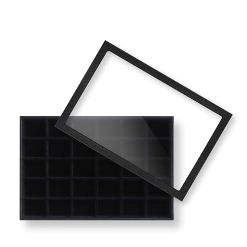 Image of Wudygirl Jewelry Organizer 30 Grid Jewelry Tray with Lid Earring Holder Organizer for Women Ring Earring Bracelet Holder Storage (Pu Black)