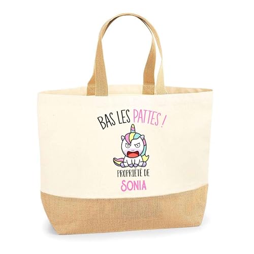 Sac toile de jute et coton Sonia grand volume pour courses et plage