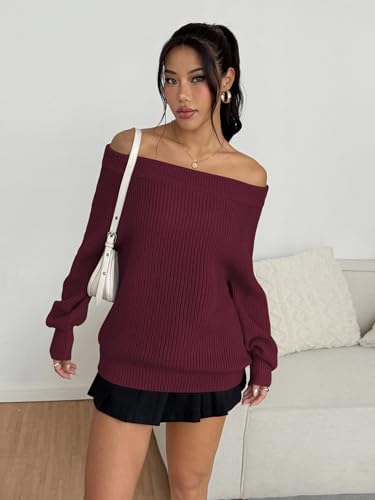 Image of ZAFUL Sweaters for Women Off Shoulder Knit Sweater with Long Sleeve Loose Pullover Jumper Tops