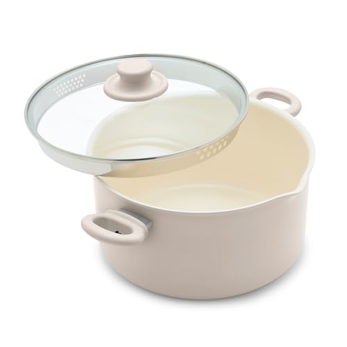 GreenLife 6QT Ceramic Nonstick Stockpot with Glass Straining Lid Taupe