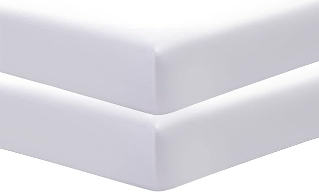 noah's linen Pack of 2 Cot Bed Fitted Sheets 100 % Cotton 200 Threads Count:-Hypoallergenic-Elasticated-Breathable-Soft (70 Cm X 140 Cm, White)