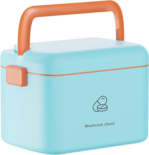 救急箱 薬箱 おしゃれ 取っ手付 2層 大容量 ツールボックス 裁縫箱 工具箱 道具箱 家庭用 災害用 多機能収納ケース 薬ケース おしゃれ かわいい 救急ボックス 薬 収納 (ブルー,S)