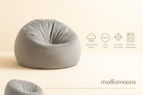 Mollismoons Bean Bag Chair Fur Bean Bag Grey Furry Very Attractive Sofa Grey Color Luxury Bean Bags (XXXL Bean Bag Cover Without Beans)