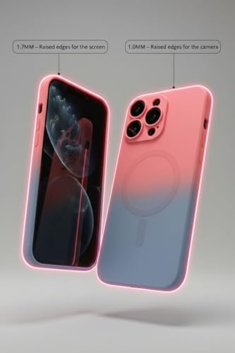 Image of amazon basics Gradient Mag-Safe Case for iPhone 16 Pro Max | Soft Silicone Shockproof Cover with Camera Protection | Slim Lightweight Design | Smooth Touch & Durable - Pink & Blue