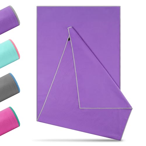 Novent Yoga Handtuch rutschfest 185x65cm | Mikrofaser Yogatuch mit Antirutsch-Noppen | Hygienische Yogamatten-Auflage für Hot Yoga Studio & Fitness | Waschbar Saugstark (Lila)