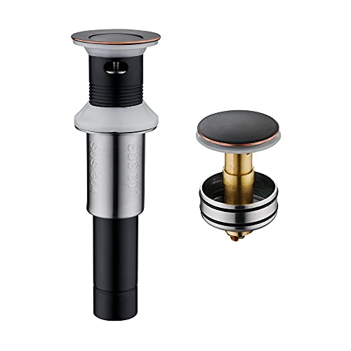 Rainovo Waschbecken-Ablaufstopfen Badezimmer Standard 1,75 Zoll, Öl eingerieben Bronze Pop-Up Abfluss Edelstahl mit Überlauf Anti-Verstopfung für Gefäß Spüle WC Waschtisch Waschbecken Siebkorb Cover