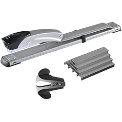 Craftinova Long Reach Stapler,with 2000 Staples & Stapler Remover Full Strip，20-25 Sheet Capacity,with Built-in Ruler and Adjustable Locking Paper Guide, Silvery