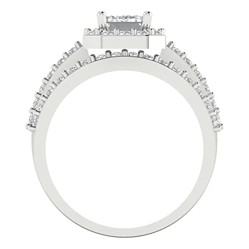 Clara Pucci 2.20ct Emerald Cut Halo Solitaire Genuine Moissanite Engagement Promise Anniversary Bridal Ring Band set 18K White Gold4