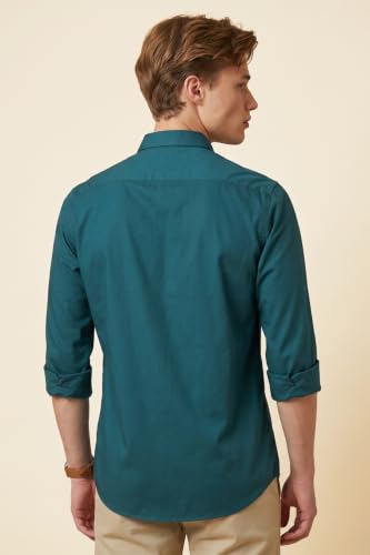 Image of Peter England Men's Slim Fit Full Sleeve Casual Shirt in Twill Weave Cotton