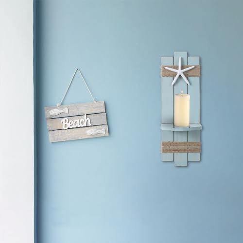 SOMTO Set of 2 Beach Starfish Wall Candle Sconces,Nautical Themed Wall Decor Ocean Wall-Mount Candleholders, Bathroom Decor, Coastal Farmhouse Seashell Candle Holders - Image 2