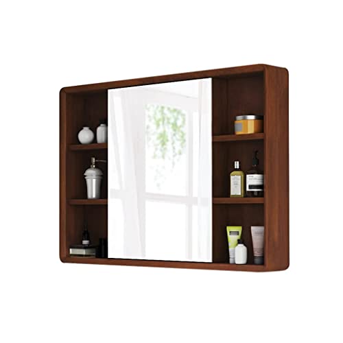 ROLTIN Round Bathroom Mirror Cabinet, Wall Mounted Storage Cabinet Mirror Medicine Cabinet, 3 Level Wooden Storage Sliding Mirror,Black_50CM ()