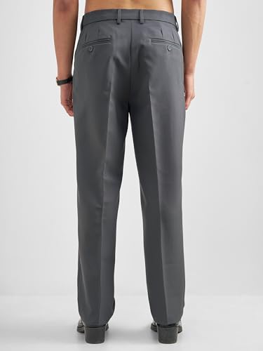 Image of Highlander Men Men Solid Korean Trousers|Relaxed fit|Mid-Rise|Premium Blend|All Day Smart Wear Workwear