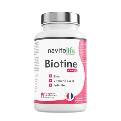 Biotina para el Cabello 10.000 mcg + Vitamina D3 + E + Zinc + Selenio | Potente anticaída cabello | Piel y Uñas radiantes | Alta biodisponibilidad. Suministro para 4 meses. VEGANO