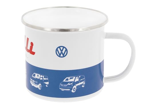 BRISA VW Collection   Volkswagen Taza Grande de Esmalte para cafété o Cappuccino T1 T5 Bus para Camping (500 ml/Conductor del Camper/Colorido)
