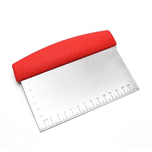 Image of YANCI Stainless Steel Dough Cutter Scraper with Handle, Multipurpose Large Metal Pastry Baking Chopper for Kitchen Pizza Bread Pastry Cutter Scraping Tool with Measuring Scale (Red)