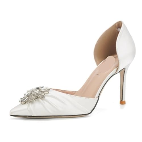 Escarpins de créateur en satin blanc à strass pour mariage élégant