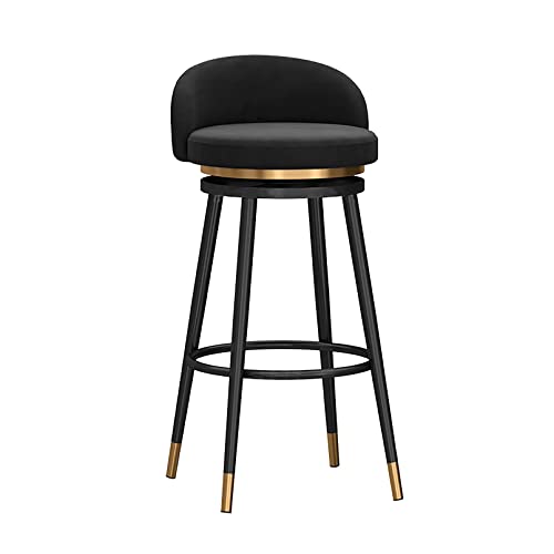 KOMFGT Juego de 2 taburetes de bar giratorios de altura de mostrador con respaldo, taburetes de bar de desayuno de cocina de granja, giro de 360°, asiento tapizado de terciopelo, patas de metal negro