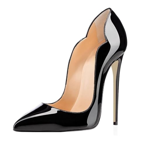 EDEFS Damen Spitze Zehe Schuhe 120mm High Heel Pumps Hohen Absätzen Geschlossen Abendschuhe Schwarz Größe EU40