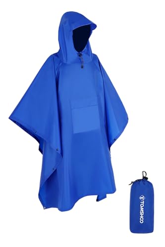 TOMSHOO Capa de chuva multifuncional com capuz para caminhadas, ciclismo, capa de chuva, poncho, leve, tapete de barraca de acampamento ao ar livre