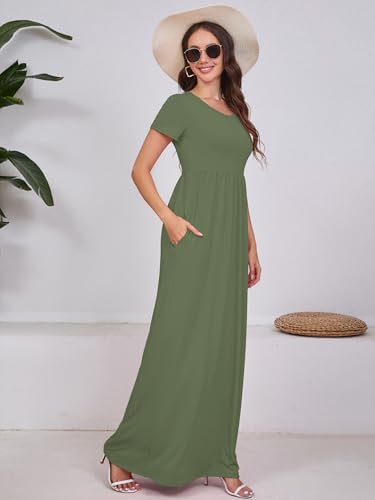 Image of DEARCASE Maxi Dress for Women Short Sleeve Casual Summer Loose Plain Comfy Long Dresses with Pockets