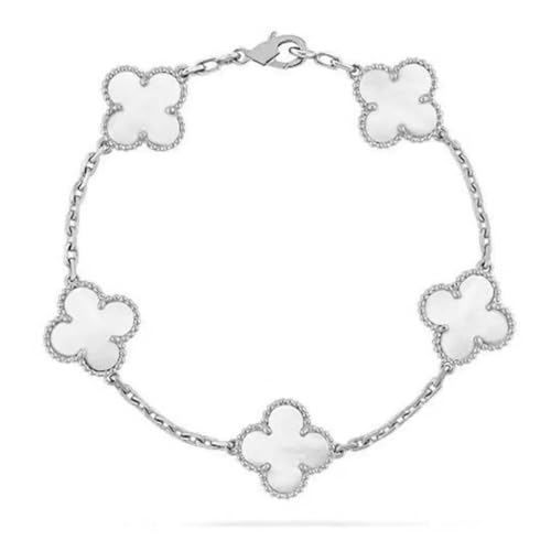 Pink,Lllunimon Four Leaf Clover Bracelet 925 Sterling Silver Lucky Clover Bracelet Flower Chain Bracelet Birthday Valentine's Day Jewelry Gift for Women Men