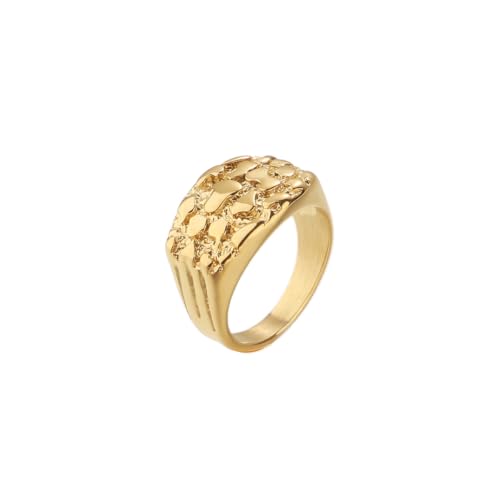 18K Gold Plated Chunky Nugget Rings for Women Stainless Steel Ring Gift Box