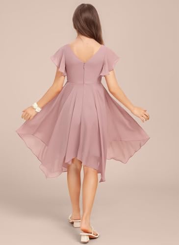 dideyttawl Junior Bridesmaid Dresses Short Flutter Sleeves Chiffon Pleated Flower Girls Dress Flowy Prom Gown for 4-16 25052