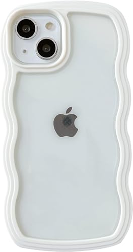 Image of MIDOS Back Cover Compatible with iPhone 15, Cute Curly Wave Frame Clear Case for Girls Women, Transparent Soft Silicone TPU Bumper Shockproof Protective Cover for iPhone 15 (White)
