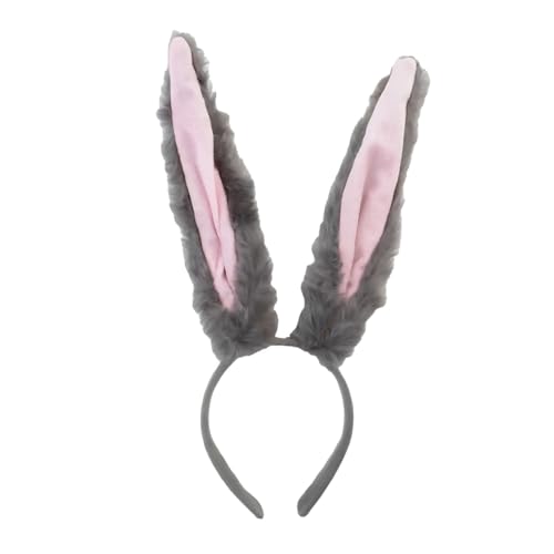 EIHI 1 Pieza Diadema para el Pelo con Orejas de Conejo de Felpa,Diademas niña,Diadema Cabello Mujer,Aplicable para Carnaval,Disfraz Fiesta,Temática Halloween,Regalo para Niña(Gris)