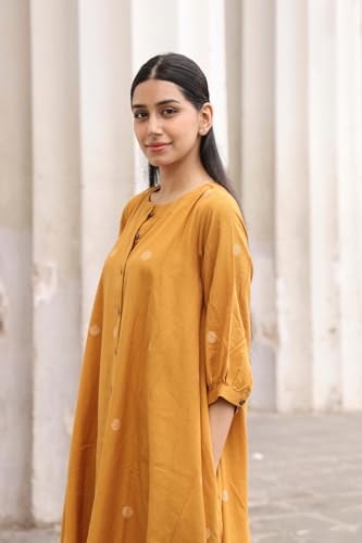 Image of GoSriKi Women's Pure Cotton Anarkali Kurta with Plazzo | Front Button Style Kurti Set for Woman | Cotton Kurta Set for Woman | Anarkali Suit for Women | Comfortable Ethnic Set