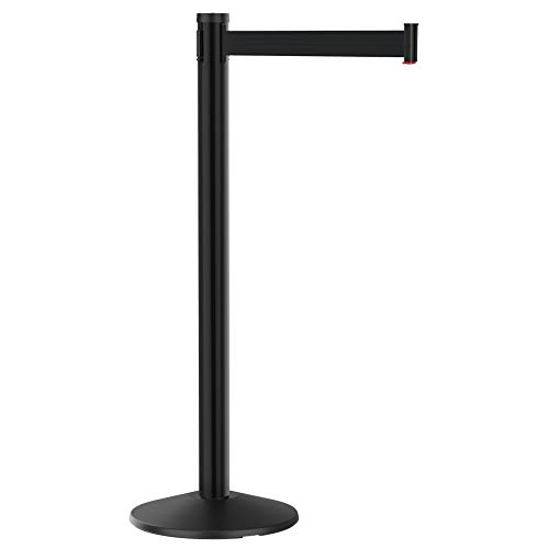 Visiontron Premium Retractable Belt Barrier Black Aluminum Crowd Control Stanchion, 10' Black Belt #TOP2