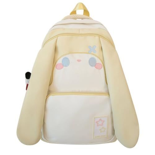 SUFUZEGA Linda mochila de orelhas de coelho para adolescentes e mulheres, mochila para escola, viagem, trabalho, casual, mochila com pingente fofo, Amarelo, 17x4.7x12 Inch