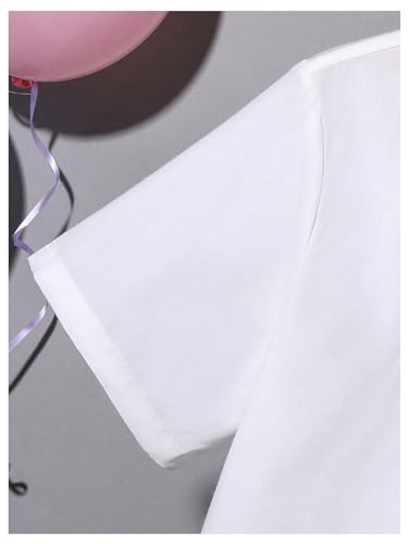 Image of Verdusa Boy's 2 Piece Outfit Casual Short Sleeve Button Up Shirt and Short Sets White Brown 11Y