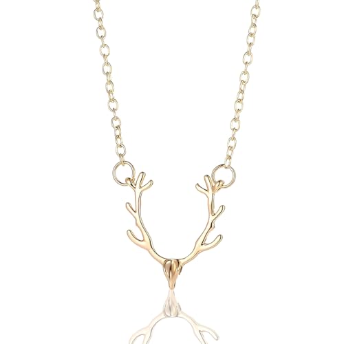 LONZIKP Trachtenkette Damen mit Hirsch Anhänger Goldener Dirndl Schmuck Oktoberfest Kette Geweih Halskette für Frauen
