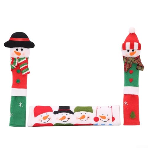 Helilyco Juego de 3 fundas para manija de puerta de refrigerador con diseño de muñeco de nieve de Navidad, tela de terciopelo suave para nevera, microondas y horno, color rojo