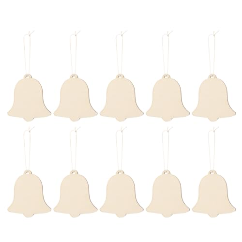 30 Pcs Wooden DIY Ornaments, Unfinished Christmas Bell Hanging Decorations with Hole Wood Bell Cutouts for Xmas Tree Pendant