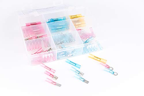 Terminales de cable con aislamiento de tubo termorretráctil, surtido con 110 piezas: conectores de impacto, conectores planos, conectores planos Cover