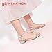 Hehainom Girls Dress Shoes Low Nude Nubuck Heels Sandals Open Toe Wedding Party School for Little Big Kids Flower Girl 5 Shoes