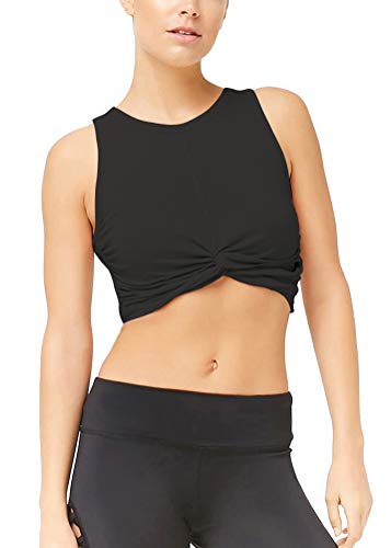 Mippo Womens Exercise Crop Top Workout Clothes Racerback Tank Tops High Neck Tank Tops Runnint Shirts Knot Front Tanks Sleeveless Casual Summer Shirts Fitness Clothe for Women Black XL