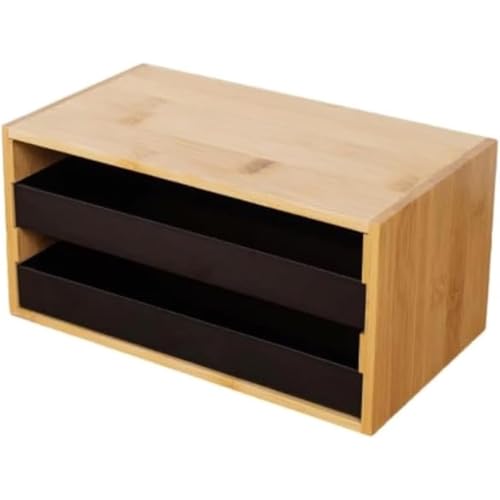 天然竹質感 化粧品収納ボックス デスクトップ小物整理 多段仕切り ベビースキンケア/化粧道具対応 (ブラック)